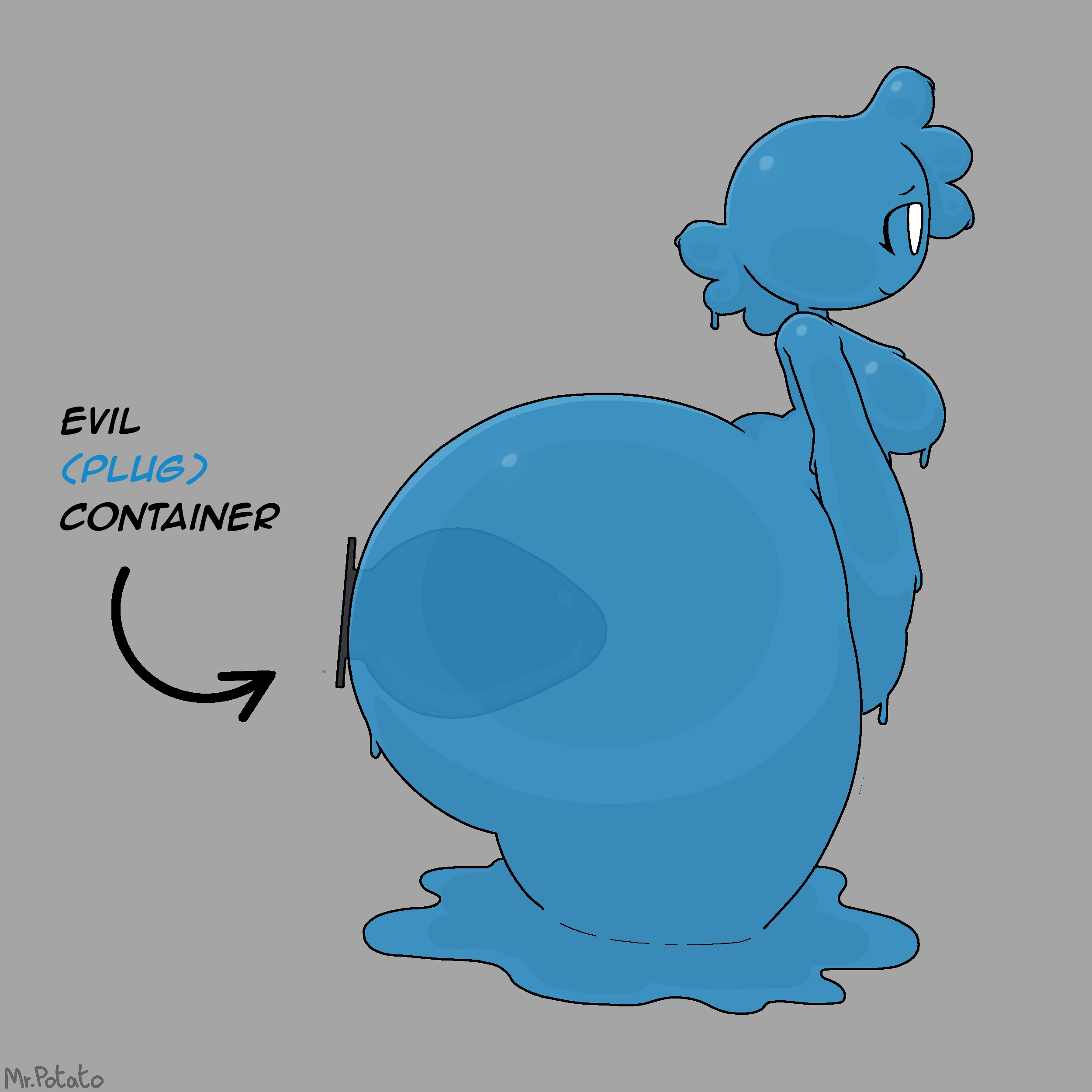 2d, anal, anal insertion, anal sex, anal x-ray, artist signature, ass, ass focus, big ass, big butt, blue body, breasts, bubble ass, bubble butt, buttplug, chloe (mrpotato123 ), evil container, female, female only, giant ass, giant butt, giant buttplug, gigantic buttplug, huge ass, huge buttplug, hyper ass, hyper butt, hyper buttplug, jello, massive buttplug, meme, mrpotato123 , oc, self upload, side view, simple background, solo, solo female, solo focus, tagme, x-ray