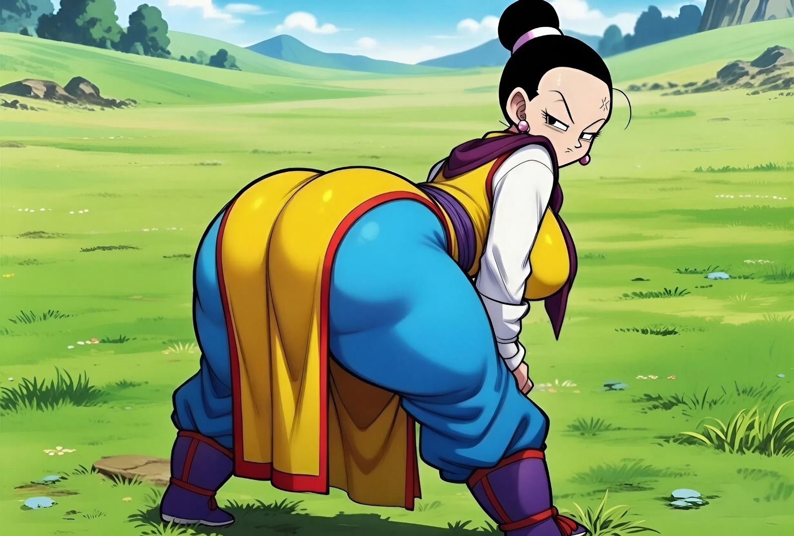 1girls, ai, ai generated, angry expression, back view, big ass, big breasts, big butt, brasil louco, bubble ass, bubble butt, chichi, chichi (majin buu saga), dragon ball, dragon ball super, dragon ball z, female, female only, full body, fully clothed, huge breasts, milf, seductive, seductive look, seductive smile, shueisha, solo, solo female, solo focus, tagme, toei animation, voluptuous