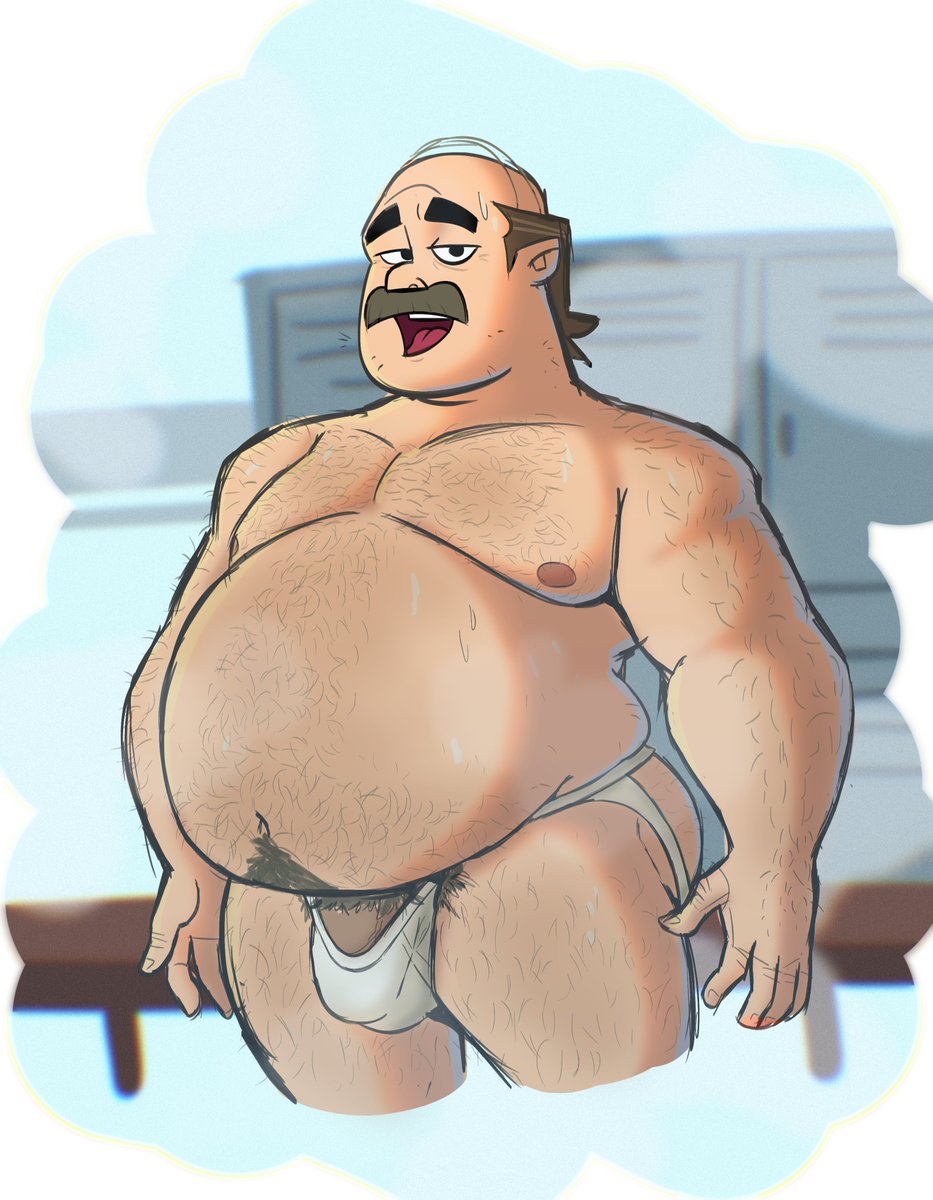 1boy, abs, after workout, bald, bara, bara tiddies, bara tits, beard, biceps, big arms, big belly, big bulge, big chest, big muscles, big pecs, big penis, brown eyebrows, bulky, burly, canadian, chest, chubby, chubby male, coach, confident, daddy, dilf, disventure camp, disventure camp: carnival of chaos, dominant, exhausted, exhausted male, gay, gay male, gym locker, hairy, hairy chest, hairy legs, hairy male, half naked, hands, hands-free, homosexual, homosexual male, huge bulge, jockstrap, jockstrap only, light skin, light-skinned male, locker room, male, male focus, male only, married, married male, mature male, moustache, muscular, muscular arms, muscular legs, muscular thighs, odd nation cartoons, old male, older male, patopicante 6, pose, posing, posing for the viewer, pubic hair, richard (disventure camp), richard miller, sexual, sexy, sexy body, sexy pose, simple background, slightly chubby, slightly hairy, smile, smiling at viewer, solo, solo focus, solo male, standing, stomach, tagme, thick eyebrows, thong, thong only, tongue, tongue out, underwear, yaoi