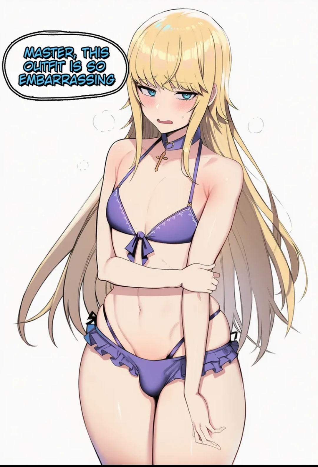 1boy, ai generated, blonde hair, chevalier d'eon (fate), fate (series), fate/grand order, femboy, feminine male, kazokel, light-skinned male, long hair, male, male only, solo, swimsuit