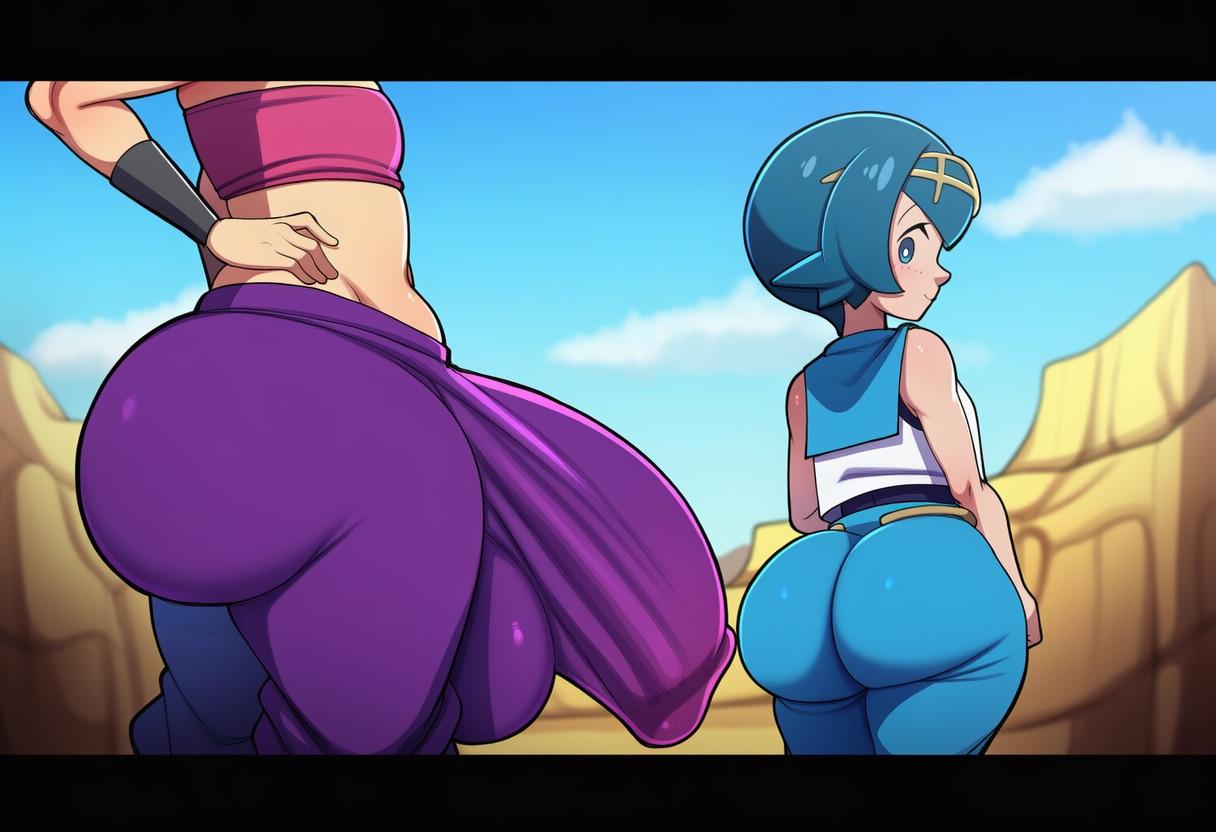 1girls, ai generated, bubble butt, caulifla, dragon ball, female, futa on female, futanari, lana (pokemon), light-skinned female, light-skinned futanari, pokemon