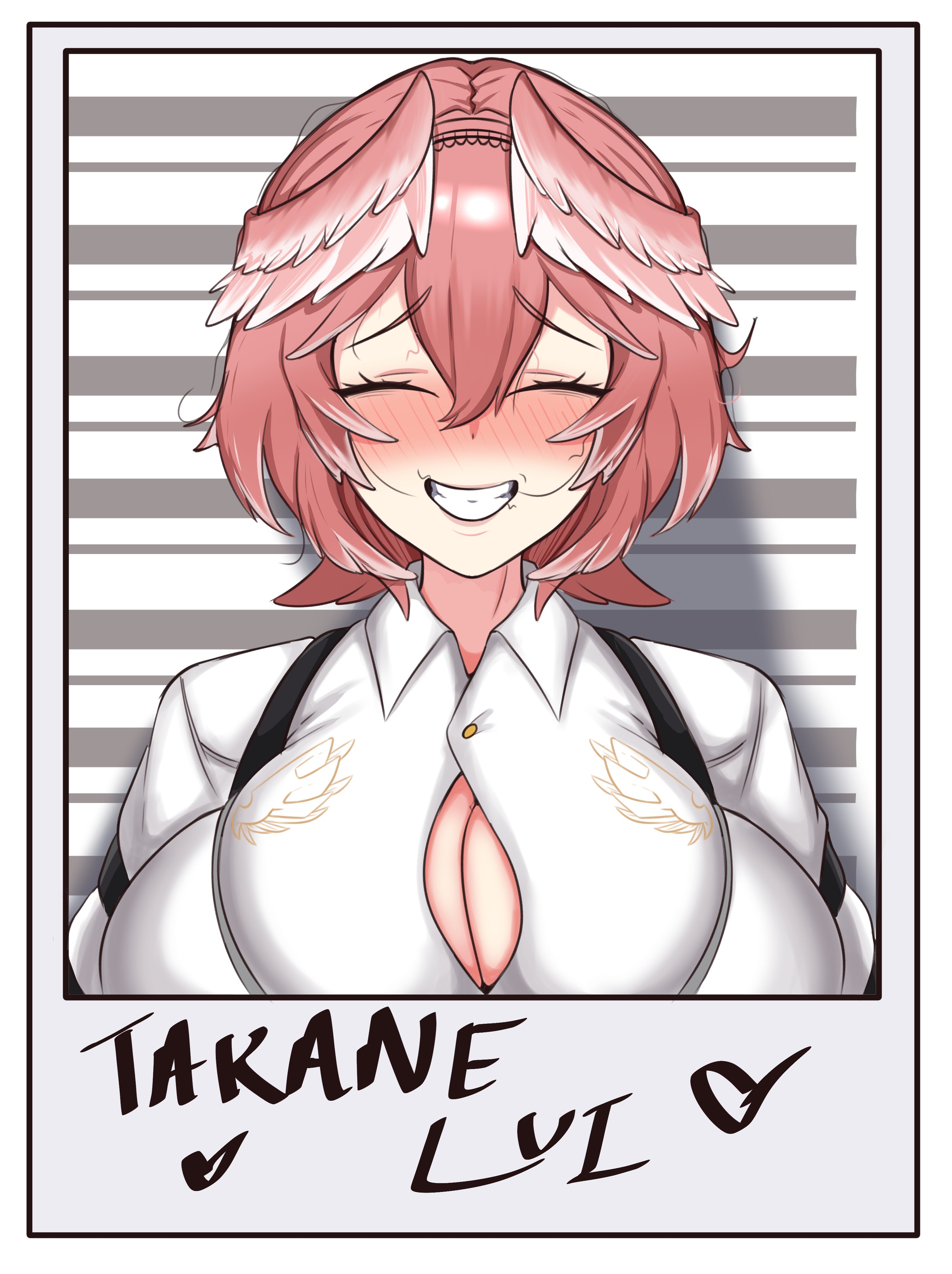 1girls, big breasts, blush, cleavage, hololive, hololive japan, huge breasts, photo, pink hair, pubic hair in mouth, short hair, t-shirt, takane lui, virtual youtuber, xt ecchi
