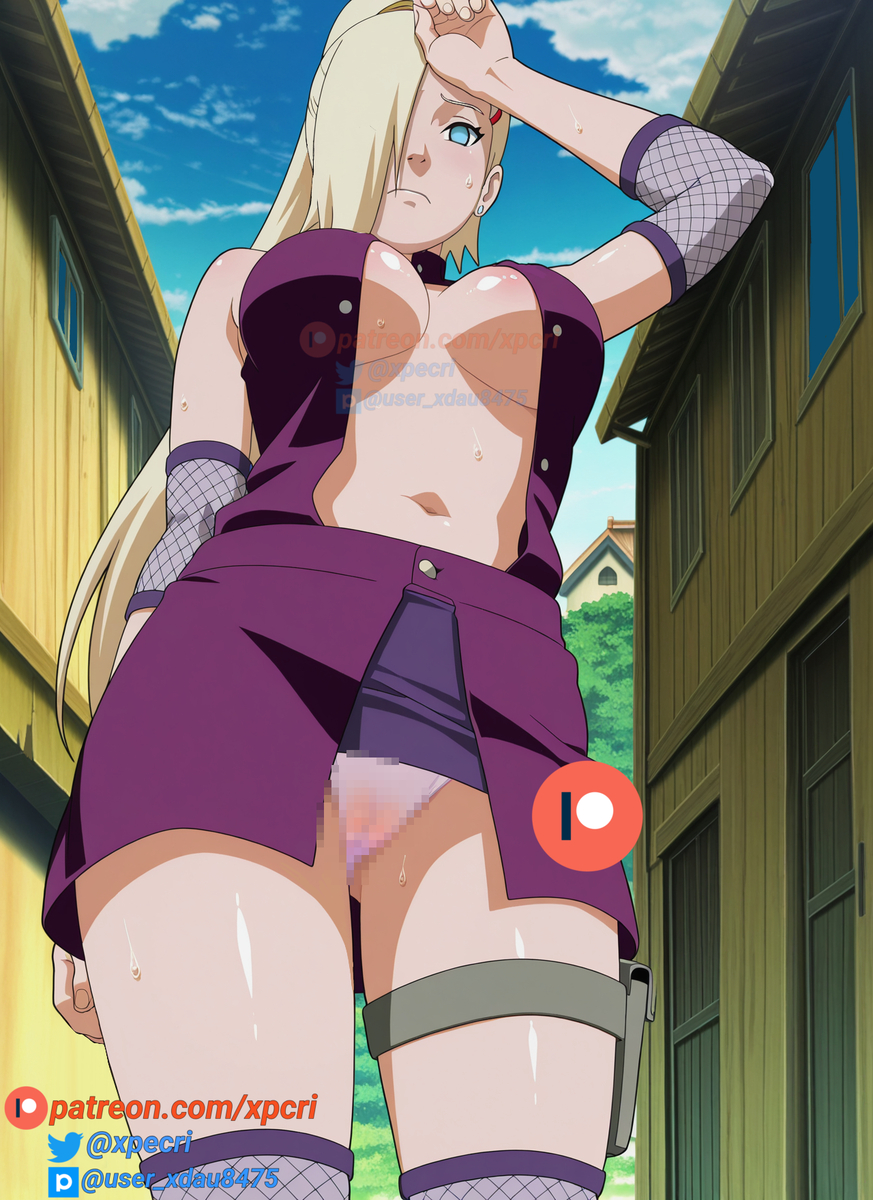 ai generated, boruto: naruto next generations, female, female only, hot, ino yamanaka, naruto, naruto (series), patreon, standing, sweat, xpecri