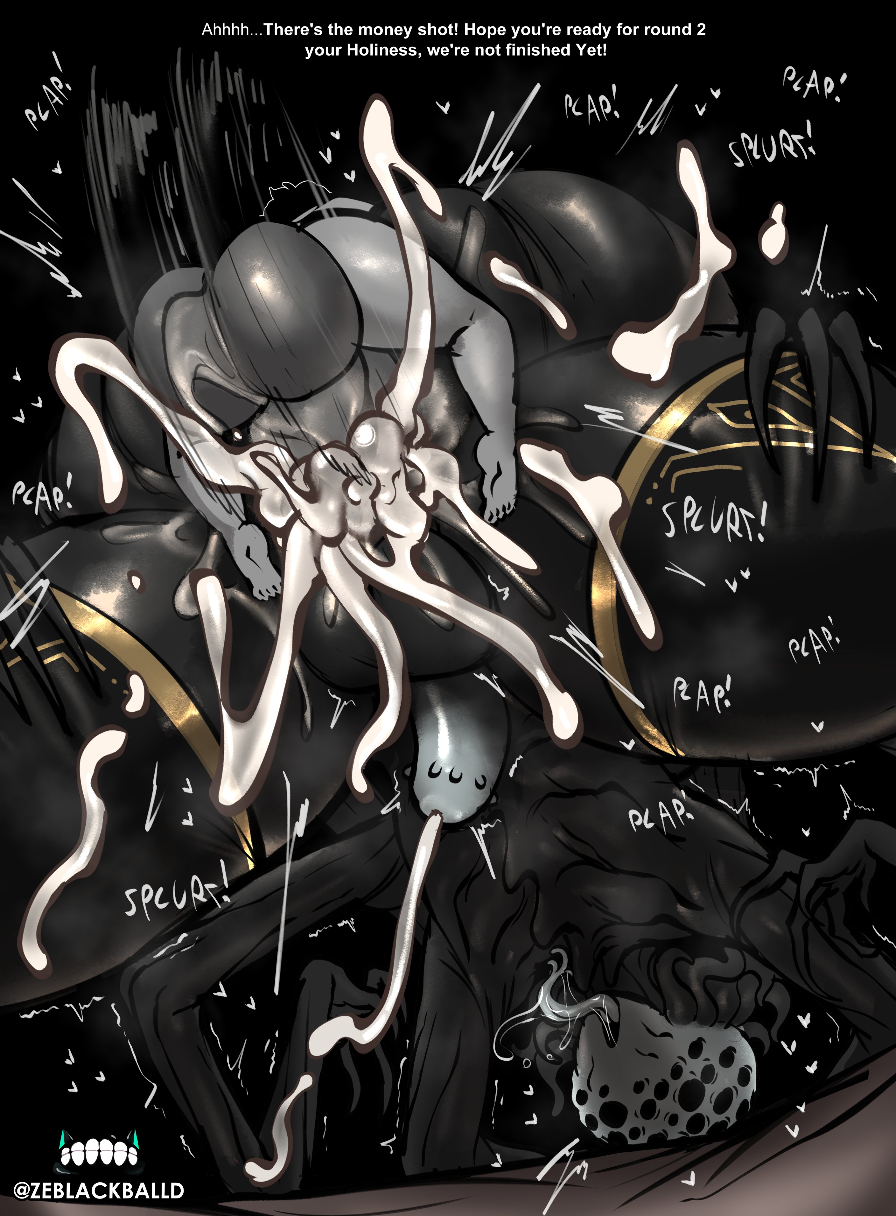 1boy, 1futa, anal, anal sex, cum, cum in ass, cum inside, cumming from anal sex, cumming while penetrated, eldritch horror, femboy, futa is bigger, futa on male, futadom, futanari, malesub, monster, nightmare husbando, size difference, small dom big sub, the baptist (zeblackballd), tongue, tongue out, ze blackball.d, zeblackballd (artist)
