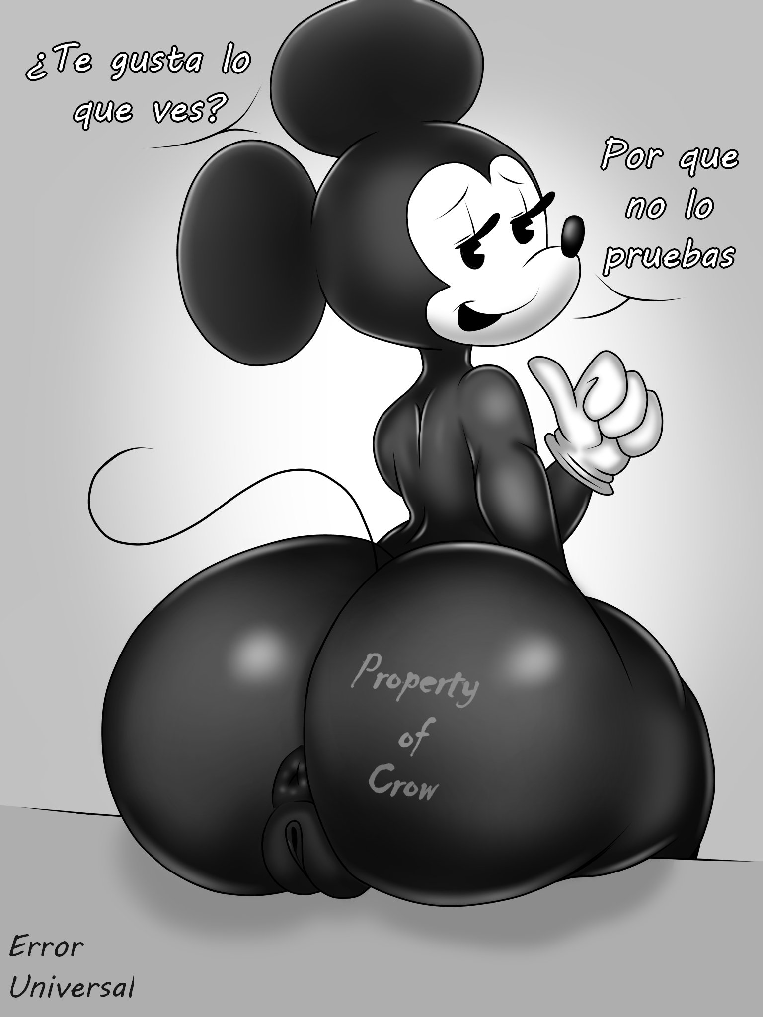bubble butt, disney, ersal, minnie mouse, mob face, murid, nude, nude anthro, nude female, rodent, spanish text, thedeathcrow05, thick ass, twitter username