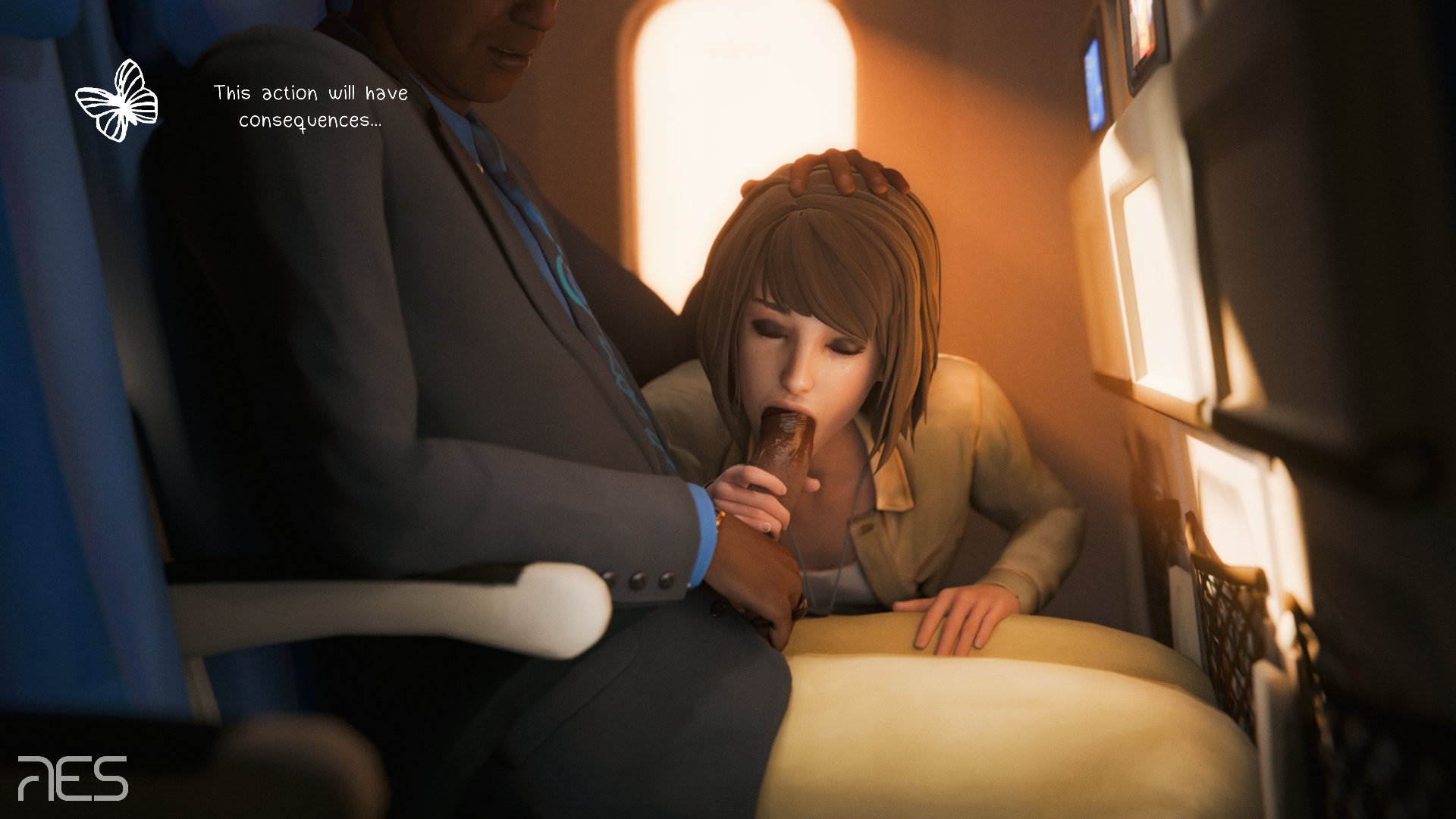 1boy, 1girls, 3d, age difference, airplane, airplane interior, bald, bald male, big penis, brown hair, dark skin, dark-skinned male, erection, fellatio, hand on another's head, human, human female, human male, human only, interracial, interracial sex, lesbian with male, life is strange, light skin, light-skinned female, max caulfield, oblivious, old male, older male, older male and younger female, open fly, penis, penis out, principal, public, public sex, raymond wells, res (artist), stealth sex, teacher and student, unaware, witcherres, young, young female, younger female