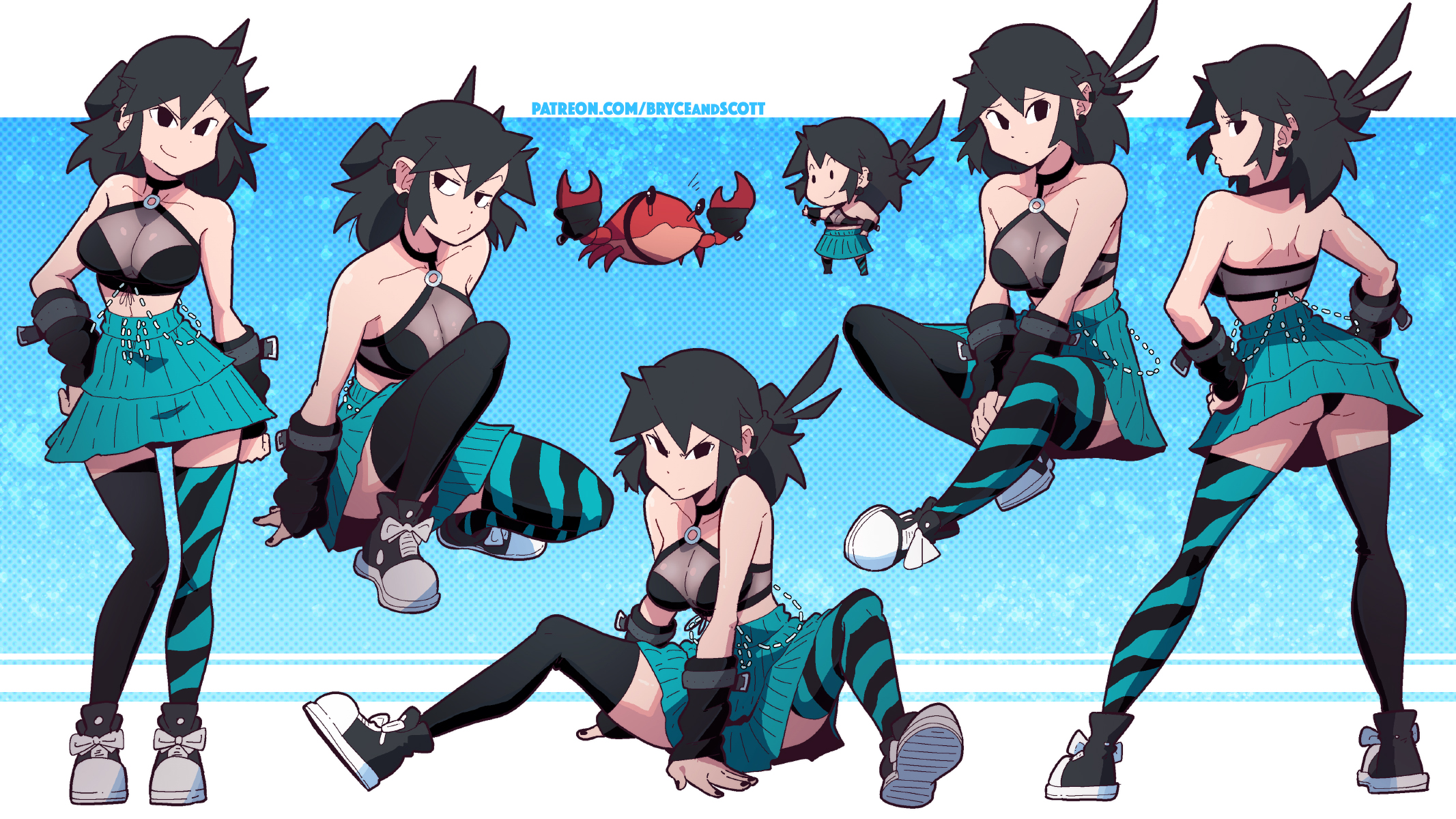 ass, black hair, black panties, crab, lucia (scott malin), multiple poses, original, panties, scott malin, tagme, thighhighs, upskirt