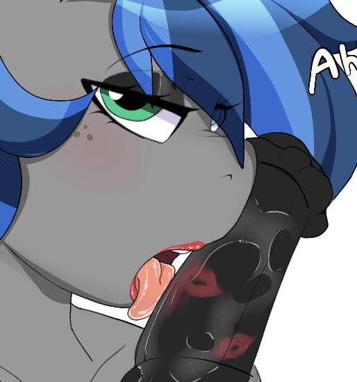 animal_genitalia animal_penis anthro bibbo bibbo_(oc) blue_hair equid equine equine_penis female genitals grey_body hair hasbro kiss_mark licking lipstick makeup male male/female mammal my_little_pony oral penile penis penis_lick sex tongue tongue_out