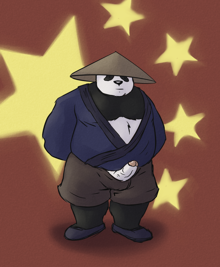 anthro black_body black_fur black_nose caesarcub clothed clothing erection fur giant_panda hat headgear headwear male male_only mammal overweight overweight_anthro overweight_male solo solo_male ursid white_body white_fur