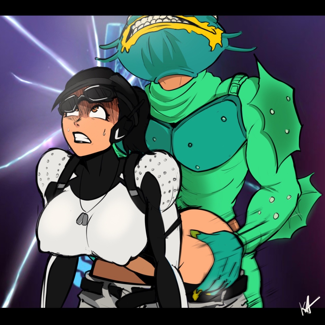 1boy, 1girls, ambiguous penetration, arctic assassin (fortnite), ass, ass grab, big ass, big breasts, breasts, clenched teeth, covered breasts, doggy style, female, fortnite, grabbing ass, grabbing from behind, looking up, male, moisty merman, nipple outline, pants, pants down, ramirez (fortnite) (model), rough sex, strangehero, tagme, teeth clenched