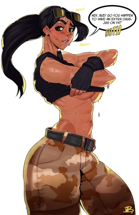 1girls, blush, blushing, breasts, clothed, clothed female, clothing, dark skin, dark-skinned female, eyewear on head, female, female only, fortnite, fully clothed, fully clothed female, muscular, muscular female, no bra, onomatopoeia, pulling up shirt, ramirez (fortnite), ramirez (fortnite) (model), solo, solo female, sunglasses on head, sweat, sweatdrop, sweating, tagme, talking, talking to viewer, text, text bubble, underboob, unknown artist