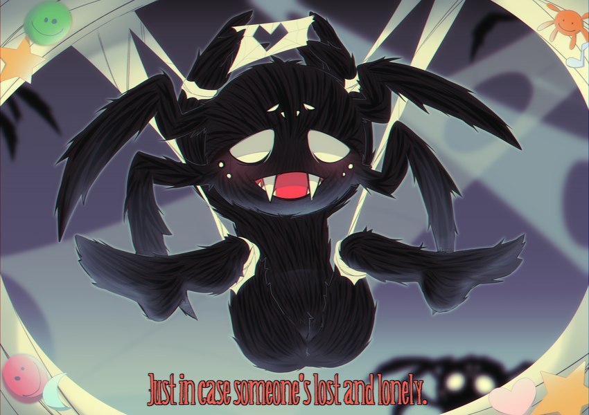 anus arachnid_humanoid arms_held_back blush bondage dont_starve dont_starve_together fangs furry heart heart_sticker legs_apart legs_held_open moon music_note open_mouth presenting r18 slit smiley_face spider spiders spread_legs spreading star stars tied_up web web_bondage webber wrists_tied