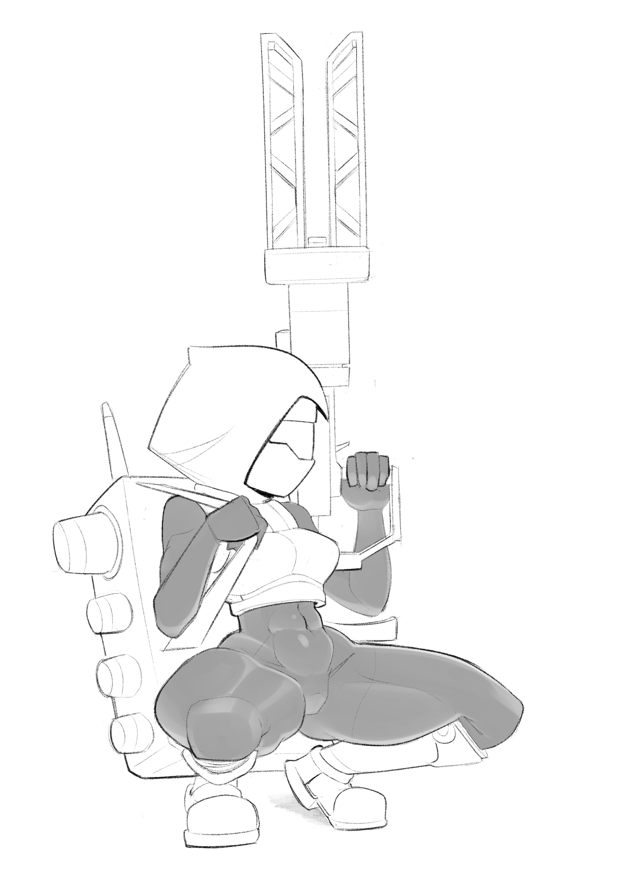 abs, boots, critatonic, crop top, female, fit, fit female, latex, mask, railgunner (risk of rain), risk of rain, risk of rain 2, squatting, tagme, weapon