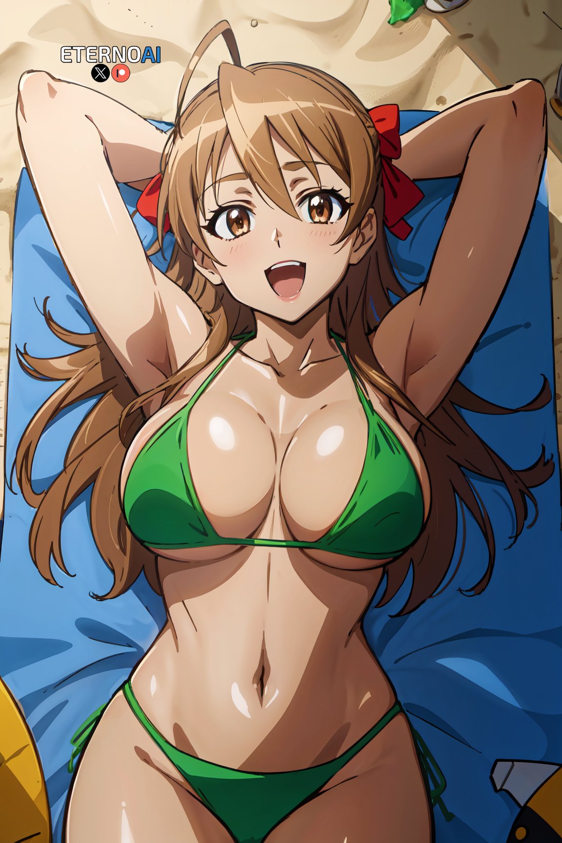 1girls ai_generated bare_arms bare_legs bare_shoulders bare_thighs beach big_breasts bikini bikini_bottom bikini_top blush brown_eyes brown_hair color eternoai female female_focus female_only hi_res highschool_of_the_dead large_breasts light-skinned_female light_skin long_hair looking_at_viewer open_mouth rei_miyamoto solo solo_female swimsuit swimwear tagme thick_thighs