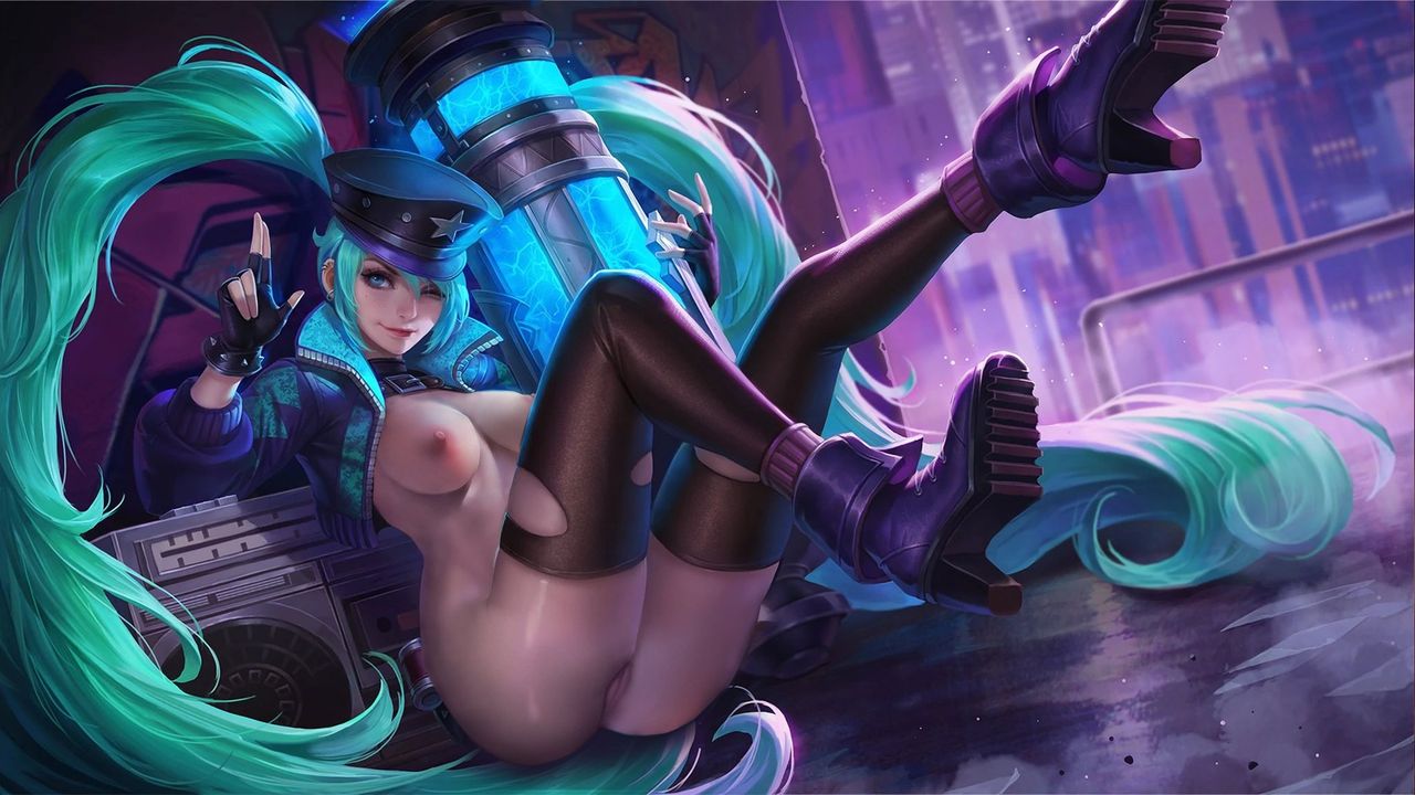 armor breasts functionally_nude green_hair hair high_heel_boots high_heels layla_(mobile_legends) legs legs_up long_hair mobile_legends mobile_legends:_bang_bang nude nude_edit nude_female one_eye_closed pussy schmunch seductive seductive_look seductive_smile thighs twintails