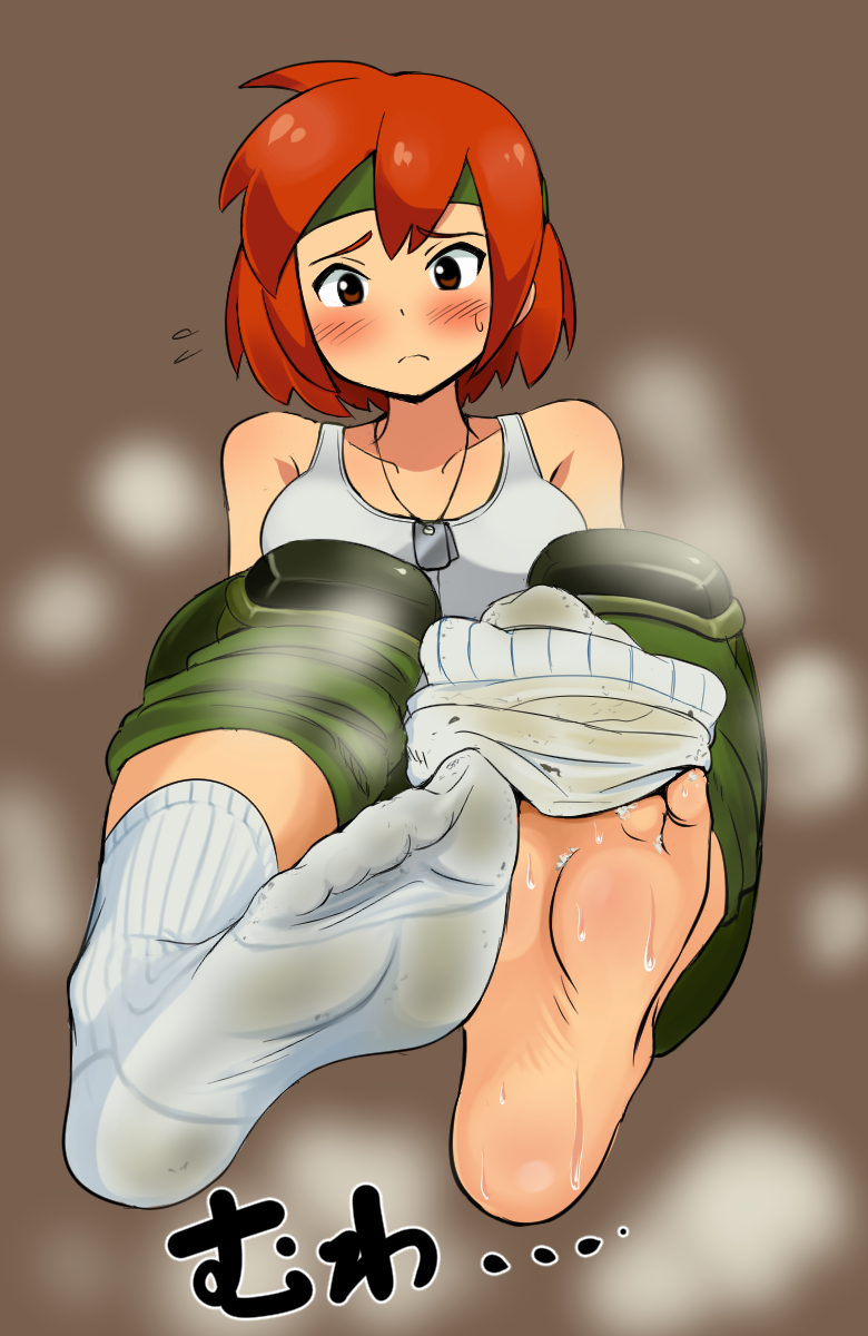 1girls advance_wars dirty_socks feet foot_fetish foot_focus phb sami socks soles solo solo_female sweaty_feet white_socks