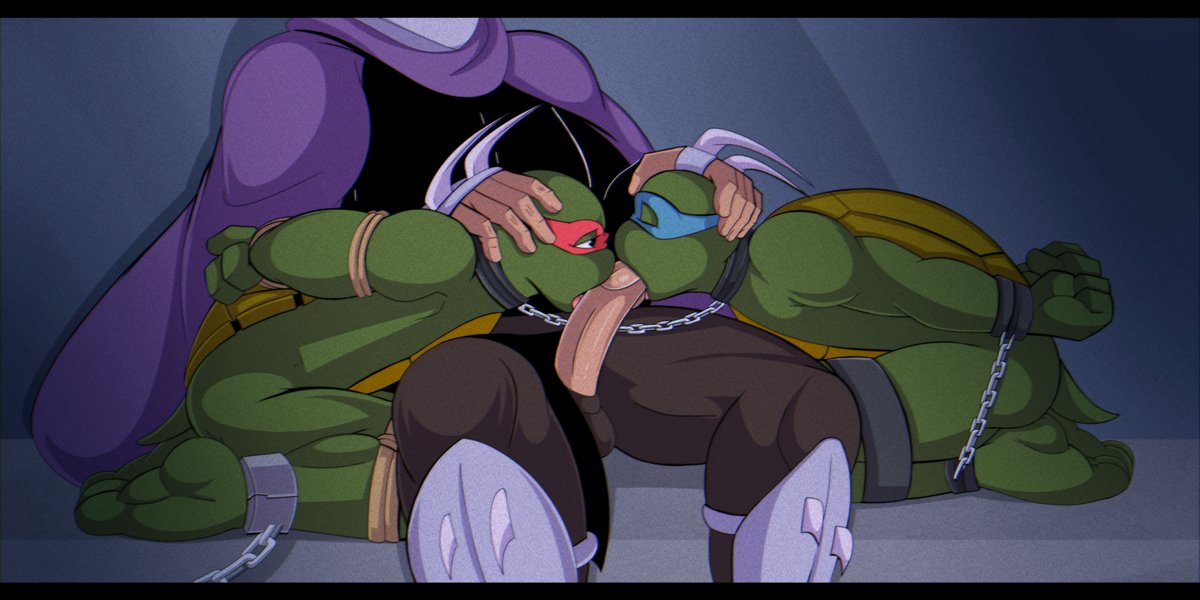 3boys anthro blowjob blowjob_face bondage captured fellatio gay gay_blowjob human human_on_anthro leo leonardo leonardo_(tmnt) licking_penis male male/male/male misha_jeans oral penis questionable_consent raph raphael raphael_(tmnt) scalie shredder teenage_mutant_ninja_turtles the_shredder tmnt yaoi