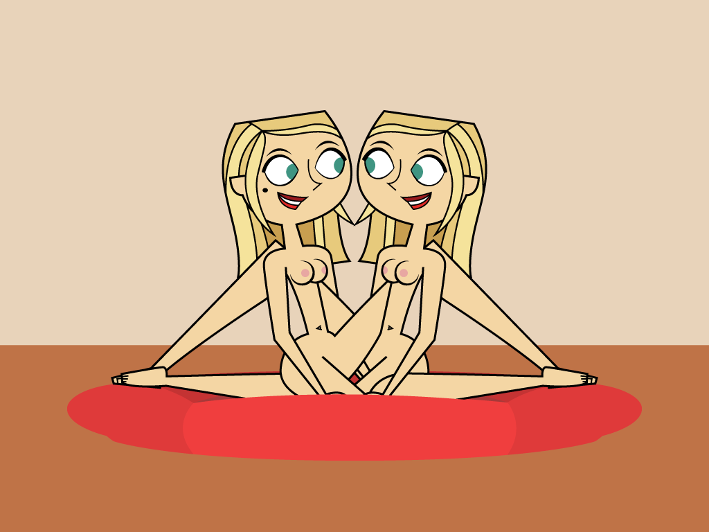 2girls accurate_art_style amy_(tdi) areolae barefoot beauty_mark blonde_hair blue_eyes breasts busty female female_only flashlight237 full_body hourglass_figure incest long_hair medium_breasts multiple_girls navel nipples nude nude_female nudity samey_(tdi) scissoring sisters tagme total_drama_island twins wide_hips