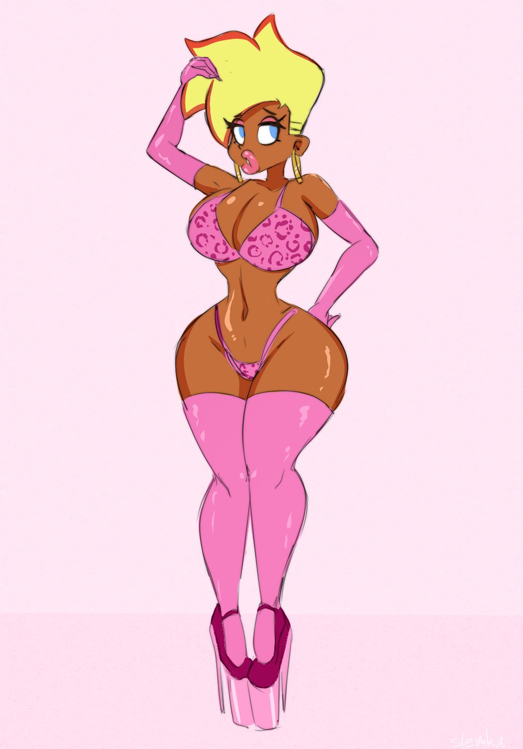 1girls bikini bimbo bimbo_body bimbo_lips bimbofied blackwashed bra breasts dark-skinned_female earrings ebonization female female_only genderswap_(mtf) gloves high_heels jenny_test johnny_test johnny_test_(series) large_ass lips panties partially_clothed platform_heels race_swap rule_63 slemka spread_legs thick_lips thick_thighs wide_hips