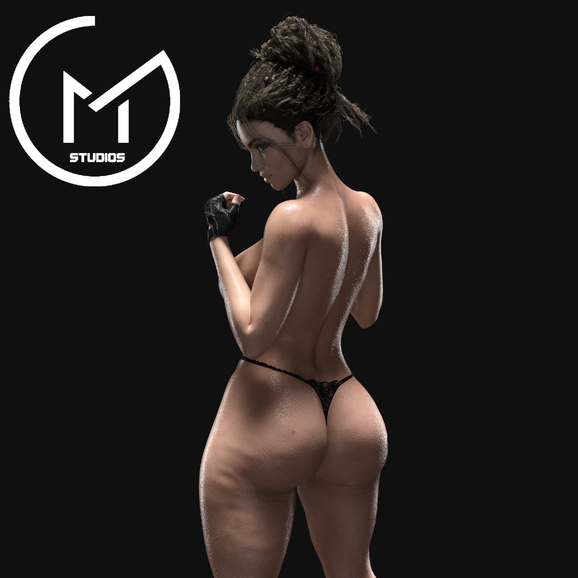 1girls, 3d, ass, big ass, brown hair, cd projekt red, cyberpunk, cyberpunk 2077, female, female only, gm studios, panam palmer, panties, solo, tagme, thong, tied hair, topless