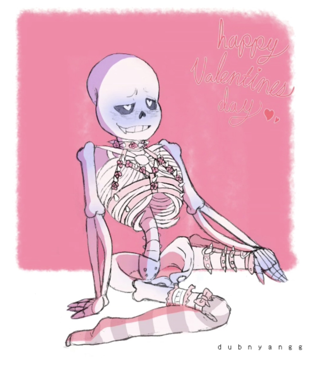 1boy animated_skeleton blue_blush blush bondage crossdressing dubnyangg femboy girly goth gothic heart_eyes male male_only no_humans sans simple_background sitting skeleton solo undertale valentine's_day