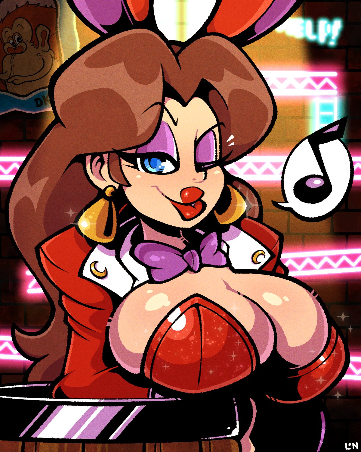 1girls blue_eyes breasts brown_hair cleavage donkey_kong_(arcade) female female_only legendofnerd mario_(series) nintendo pauline pauline_(mario) red_dress solo tagme