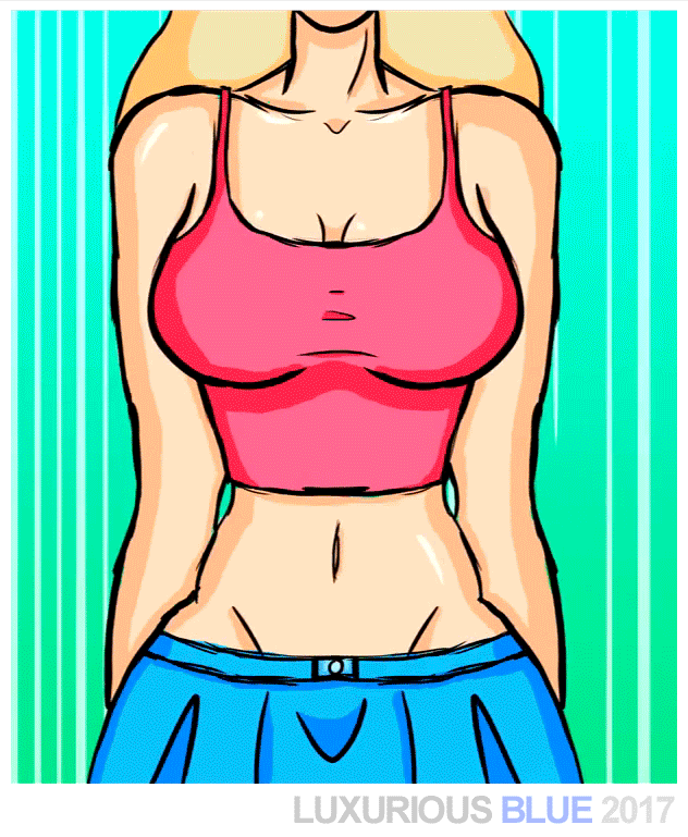 2017, 4girls, animated, big breasts, breast expansion, breast growth, breast growth (enlargement), breasts, bursting breasts, cleavage, cleavage overflow, dark skin, dark-skinned female, erect nipples, female, female only, gigantic breasts, huge breasts, large breasts, light skin, light-skinned female, loop, luxurious-blue, midriff, multiple females, multiple girls, nipple bulge, nipples, overflowing breasts, tight clothing