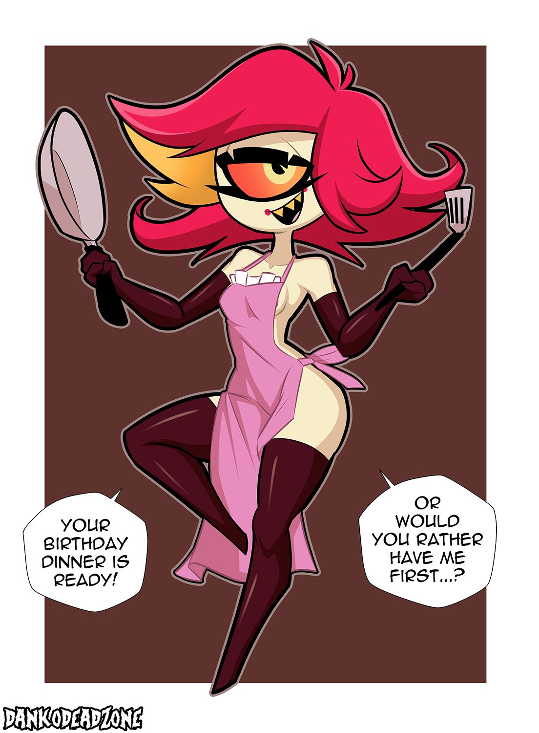 1 eye, 1girls, cyclops, dankodeadzone, female, female focus, female only, hazbin hotel, looking at viewer, niffty, straight hair, tagme, text, vivienne medrano