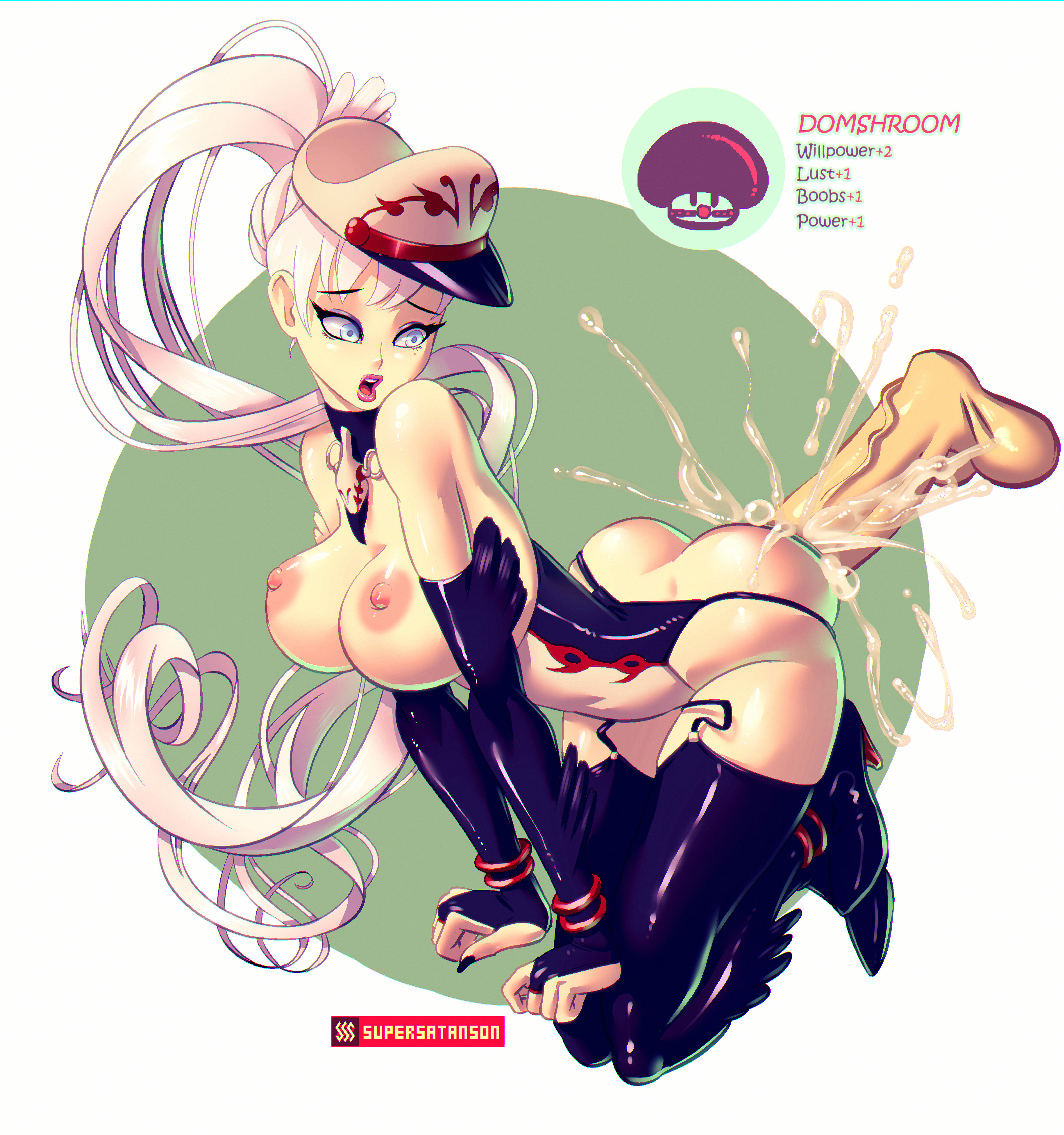 absurdres, ass, big penis, blue eyes, boots, breasts, cum, edit, female, gloves, high heel boots, high heels, huge ass, human, large breasts, lips, looking back, male, nipples, penis, rwby, supersatanson, weiss schnee, white hair
