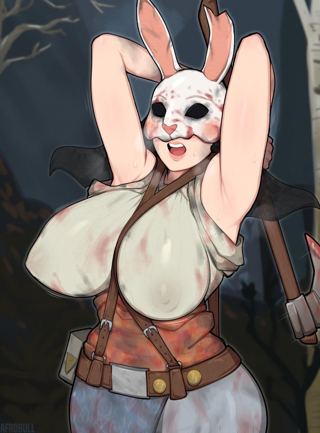afrobull, big breasts, blood stain, breasts, clothed, dbd, dead by daylight, female, female only, huntress (dead by daylight), see-through, see-through clothing, solo, solo female