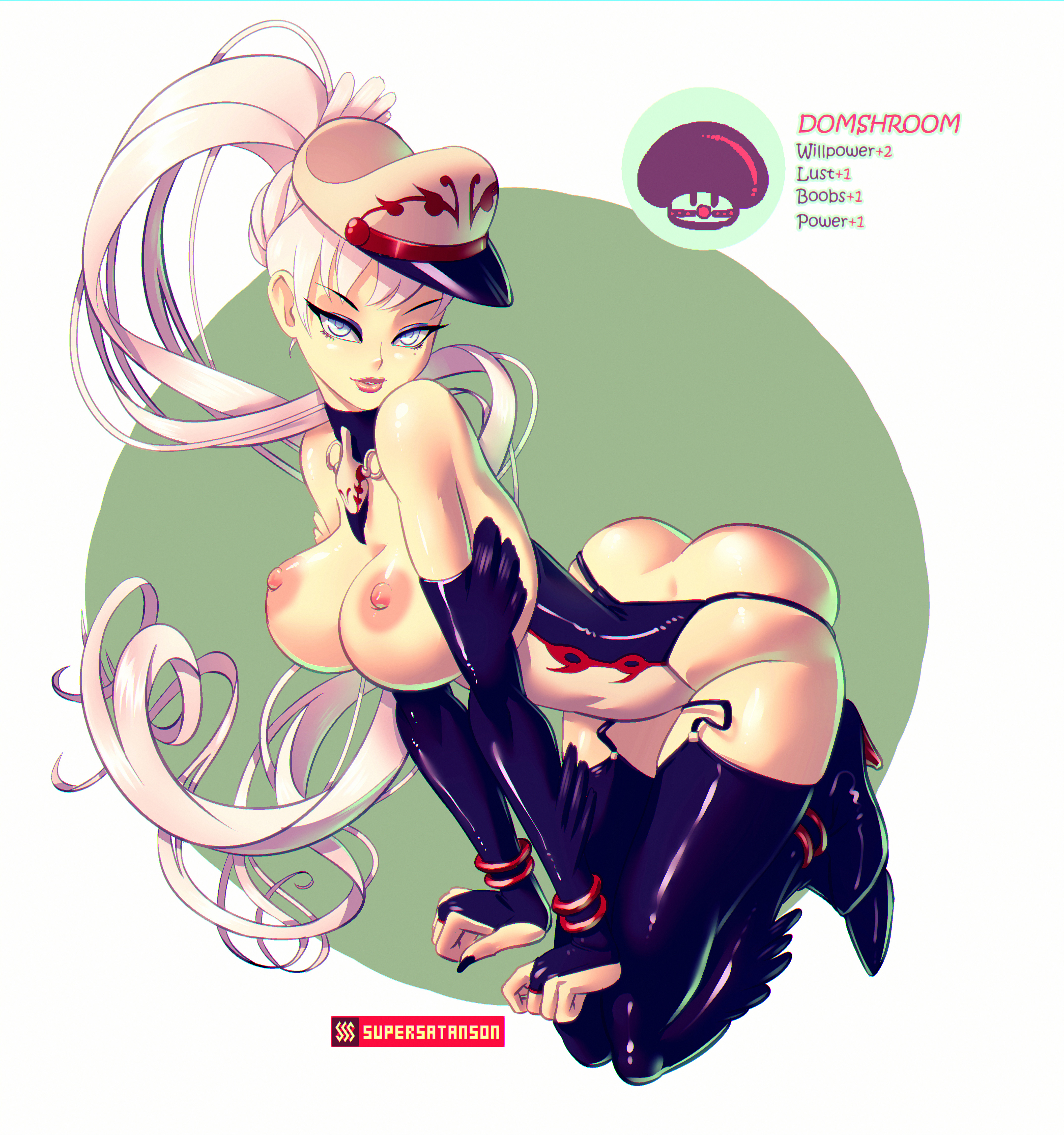 absurd res, big breasts, big penis, blue eyes, boots, breasts, female, gloves, high heel boots, high heels, human, lips, looking at viewer, male, nipples, penis, rwby, seductive eyes, supersatanson, weiss schnee, white hair