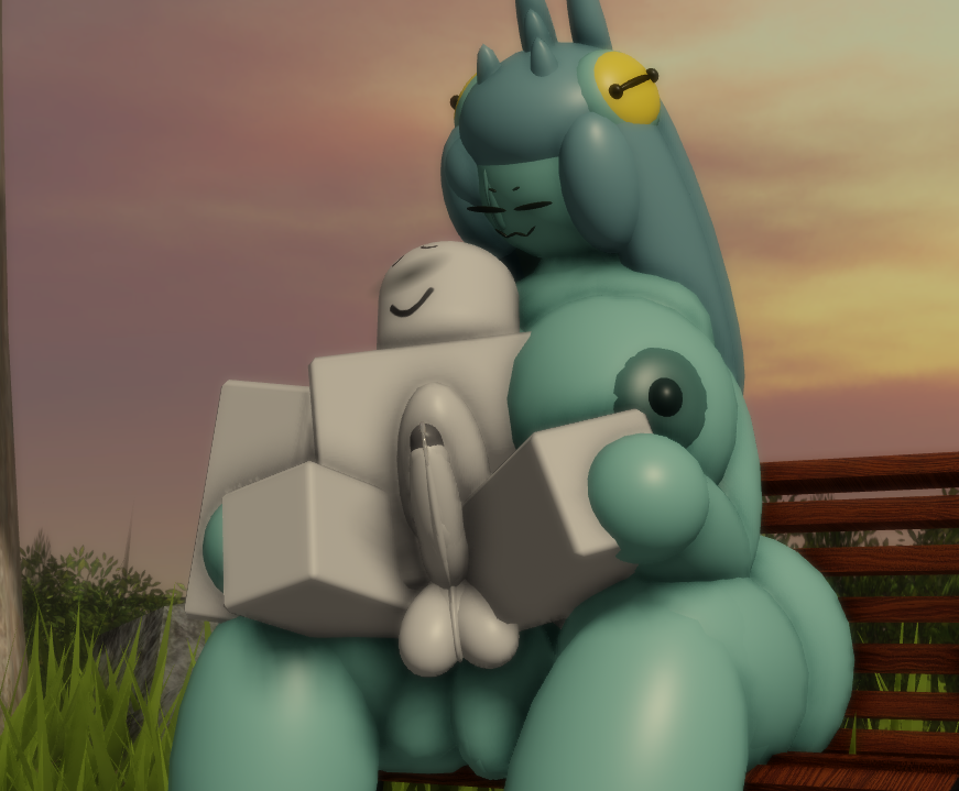 1boy 1futa 1futa1boy 3d anon anonymous_male futa_on_male futanari goofylookin holding_partner large_breasts large_penis lucia_(goofy_lookin) on_bench precum roblox scar_across_eye size_difference source_request stomach_bulge teal_skin w_mouth