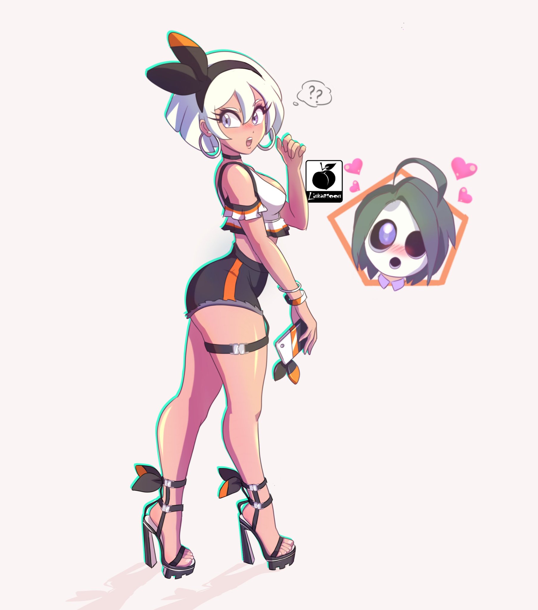 1girls, allister (pokemon), ass, bea (pokemon), big ass, bimbo, blue eyes, breasts, bubble ass, bubble butt, dark skin, dark-skinned female, earrings, feet, female, female only, grey hair, hair ribbon, high heel sandals, high heels, hips, human, legs, linkartoon, nintendo, onion (pokemon), open toe footwear, open toe heels, open toe shoes, pokemon, pokemon ss, sandals, shiny skin, short hair, sideboob, solo, stiletto heels, tan, thick, thick thighs, thighs, upper body, very high heels, voluptuous, watermark
