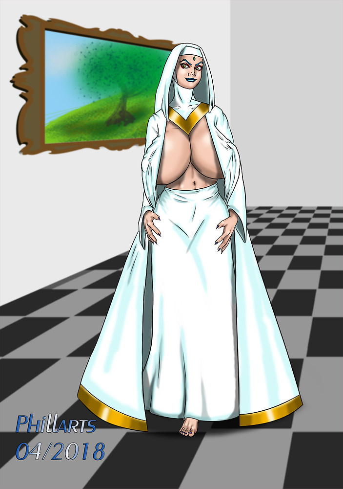 2018 big_breasts blue_hair blue_nails clothed laquadia_(legend_of_queen_opala) legend_of_queen_opala loqo nun phillarts priestess robe yellow_eyes