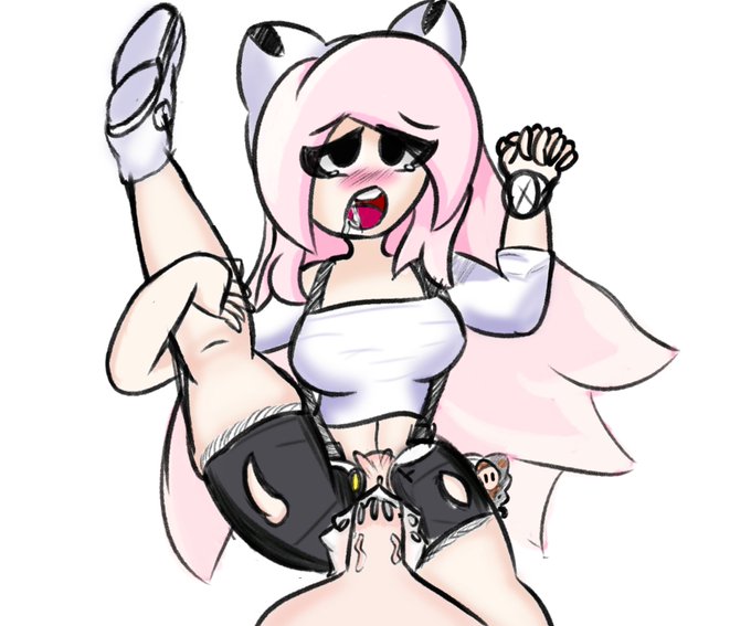 ami_(gwain_saga) black_eyes blush cat_ears drooling female geoexe gwain_saga leg_lift lucasartnsfw male_pov pink_hair ripped_pants shirt shoes vaginal_penetration white_shoes