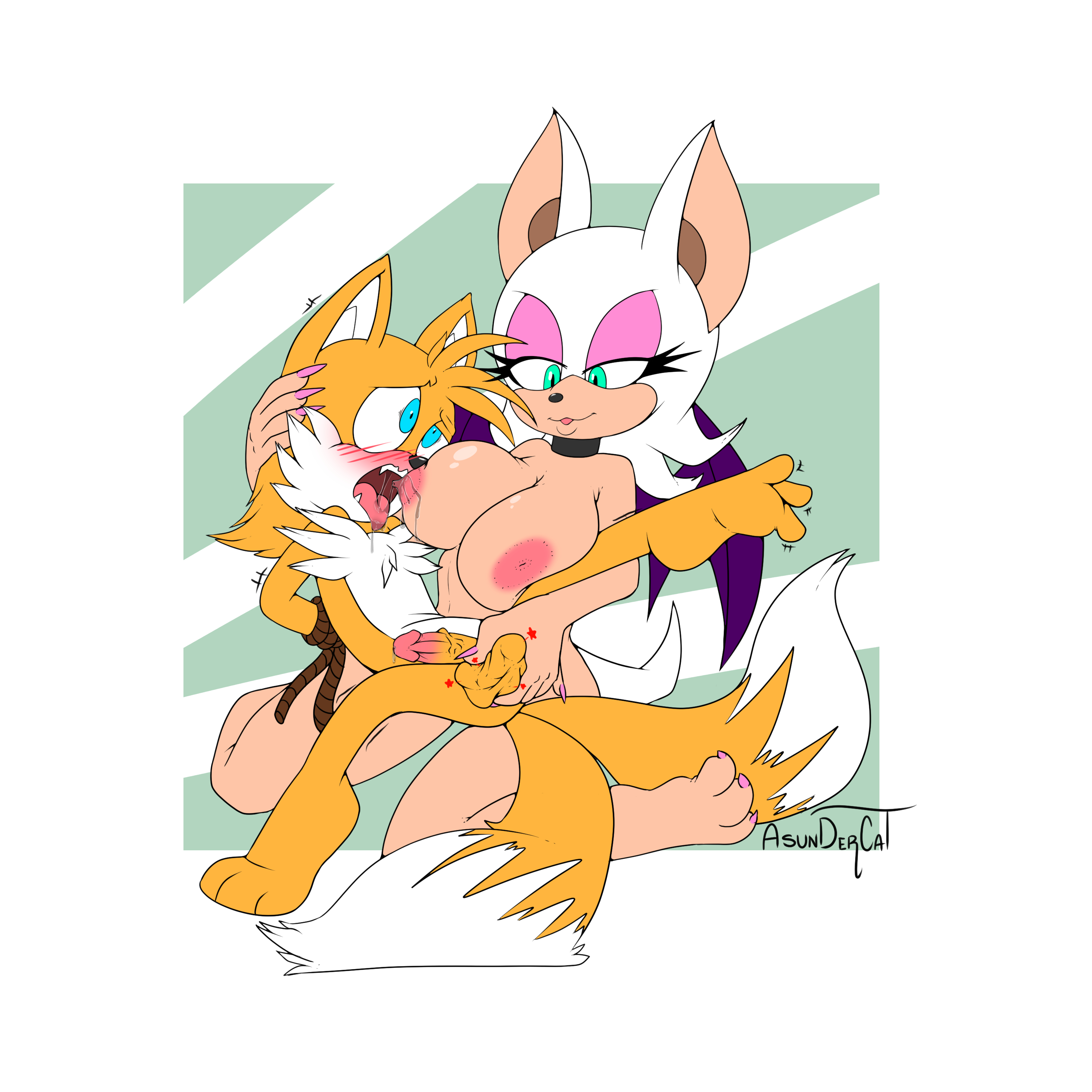 anthro, asundercat, ballbusting, balls, balls squeeze, bat, blue eyes, breasts, chiropteran, claws, cock and ball torture, cock and balls torture, eyelashes, eyeshadow, female, femdom, fox, genital torture, genitals, green eyes, half-closed eyes, leaking precum, looking down, male, nails, nipples, open mouth, orange body, orange fur, pain, penis, pink nails, precum, rape, reverse rape, rouge the bat, sonic (series), sonic the hedgehog (series), tails, tails the fox, teeth, tied up, toe claws, tongue, tongue out, torture, white body, white fur, wings