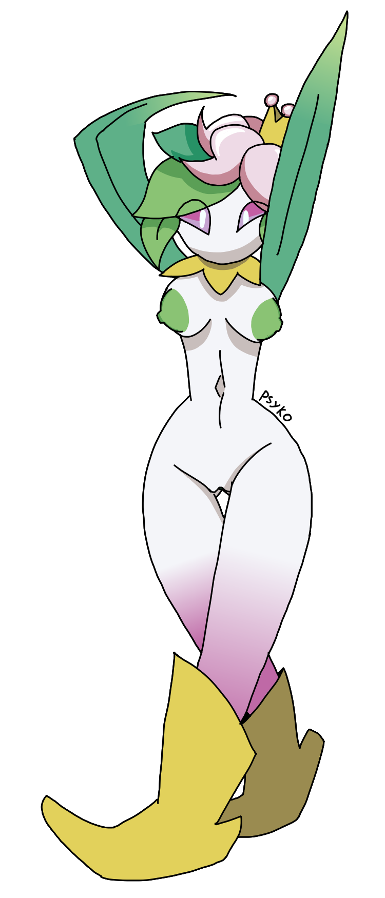 1girls areola arms_up artist_name artist_signature breasts elegant female female_focus female_only flower generation_8_pokemon green_nipples hisuian_lilligant large_breasts leaves lilligant looking_at_viewer mouthless nintendo nipples nude nude_female plant_girl pokemon pokemon_(species) pokemon_legends:_arceus psyko purple_eyes pussy regional_form_(pokémon) seductive seductive_look short_hair solo_female white_background wide_hips