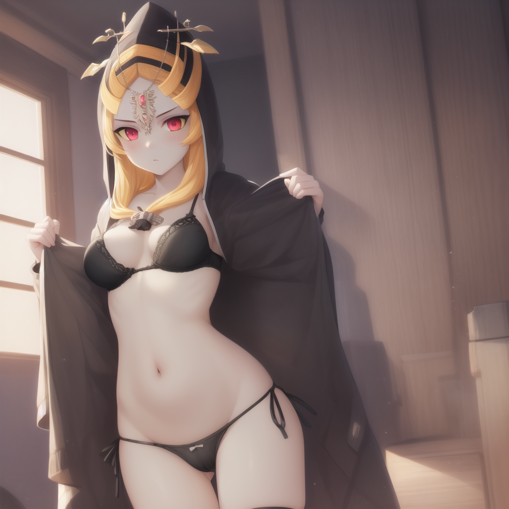 1girls ai_generated big_breasts black_sports_bra breasts clothing female female_only happy long_hair midna ruptuorie shorts solo the_legend_of_zelda twili_midna