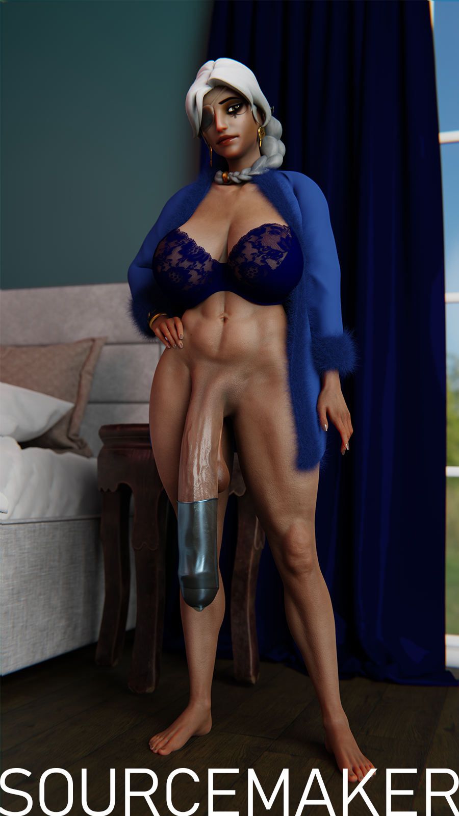 1futa, 3d, ana amari, big penis, bottomless, bra, condom, foreskin, futa only, futanari, huge cock, intersex, large penis, long penis, nyl ana amari, old ana amari, older futa, overwatch, overwatch 2, penis, solo, sourcemaker, uncensored, uncircumcised, white hair