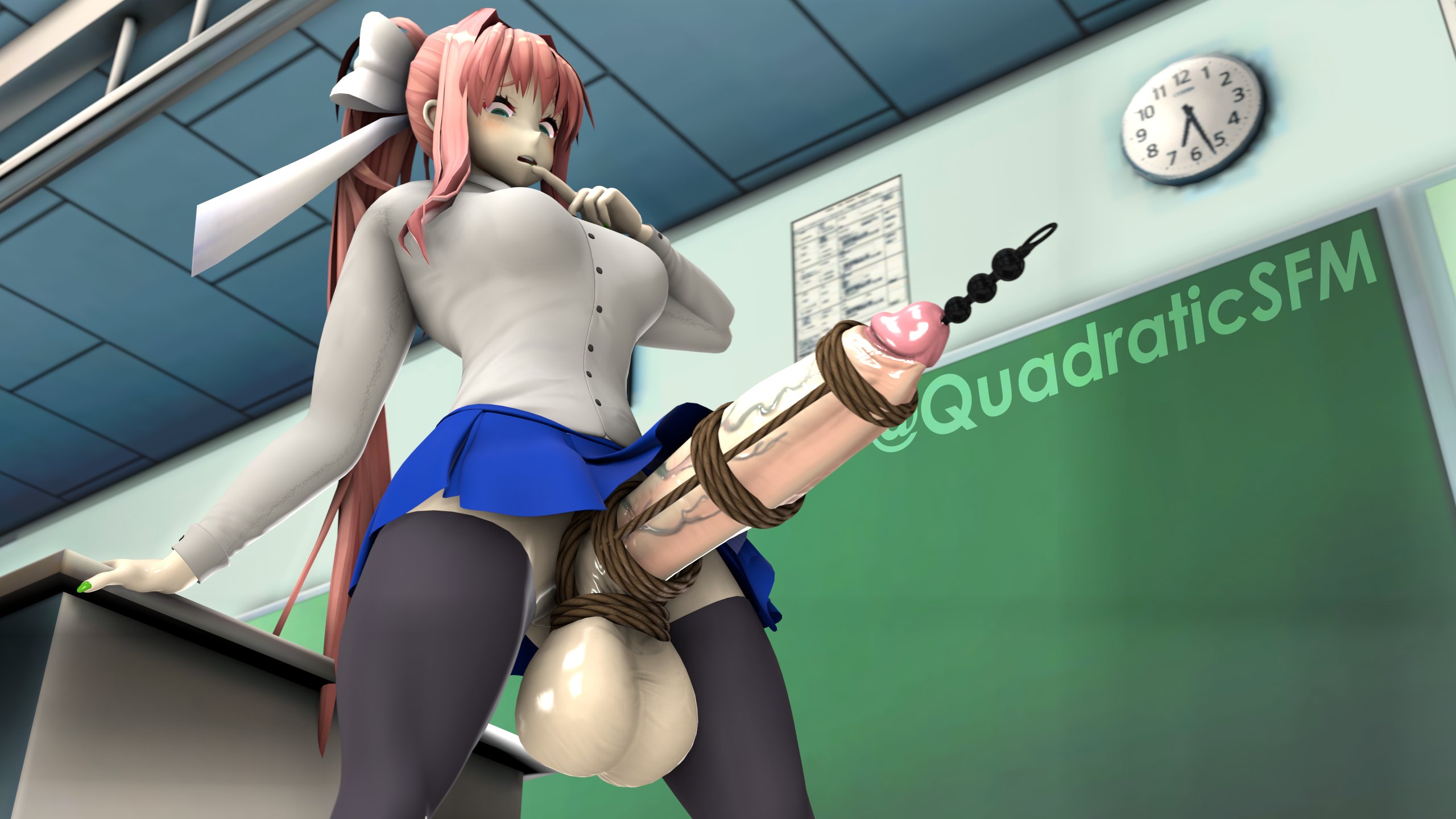 1futa, 2022, 3d, balls, big breasts, bottomless, breasts, classroom, clothed, clothing, doki doki literature club, erection, futa only, futa urethral insertion, futanari, higher resolution duplicate, huge balls, huge cock, human, intersex, light skin, light-skinned futa, low-angle view, might fail, monika (doki doki literature club), mostly clothed, no nut november, penile urethral insertion, penis, quadraticsfm, rope, school uniform, standing, thighhighs, tied penis, trying not to cum, urethral, urethral beads, urethral insertion