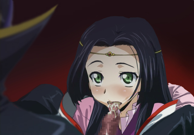 blush censored code_geass cum cum_in_mouth cum_on_tongue fellatio green_eyes oral penis pov sumeragi_kaguya zero_(code_geass)