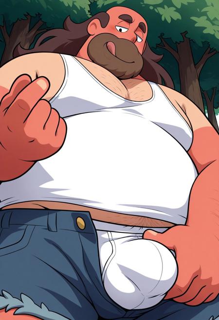 ai generated, bara, chubby, fat male, greg universe, inviting, looking at viewer, male, male only, solo male, steven universe, teasing, teasing viewer, underwear, yaoi