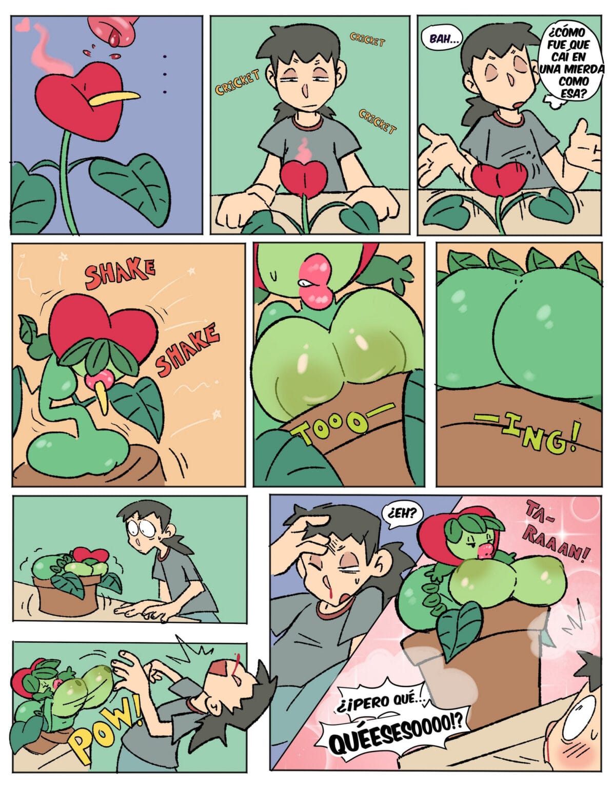 asskoh, comic, comic page, female, flower, flower girl, green skin, humanized, milkypuff, plant, plant girl, tagme, text, text bubble