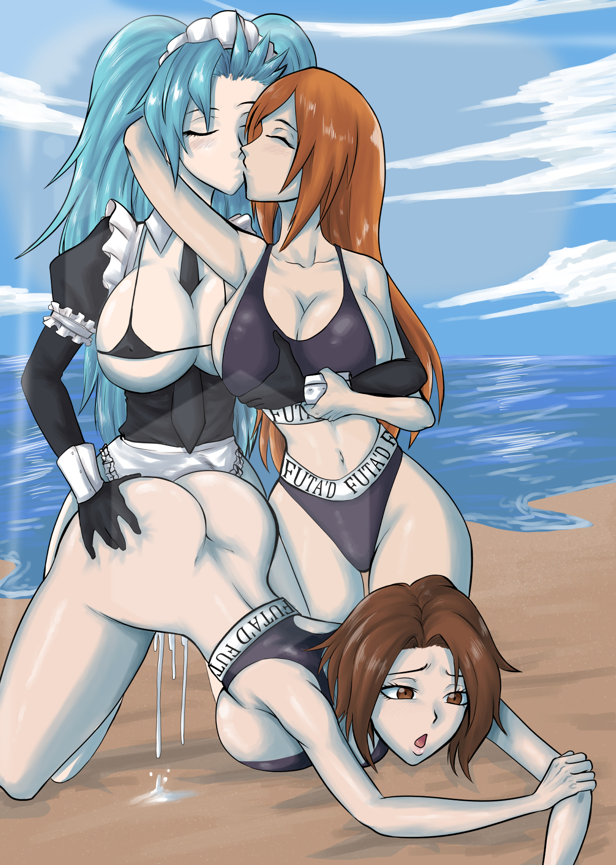 1futa, 2girls, aima zero, akeno (itsnafulol), ass, ass grab, balls, big ass, big breasts, bleach, breasts, brown hair, censored, censored penis, cheating, cheating girlfriend, closed eyes, clothed, clothed female, clothed futa, clothed sex, clothing, cucked by futa, cuckold, cuckolding, cum, cum in pussy, cum inside, deep penetration, doggy style, female, fff threesome, futa on female, futa/female, futa'd, futaed clothing, futanari, grabbing, grabbing another's ass, grabbing ass, grabbing from behind, green hair, hair ornament, headdress, huge ass, huge breasts, huge cock, inoue orihime, intersex, ki, kiss, kissing, kurosaki masaki, light-skinned female, light-skinned futa, maid, maid headdress, maid outfit, maid uniform, mosaic censoring, multiple females, multiple girls, netorare, orange hair, penetration, penis, pussy, sex, sex from behind, testicles, threesome, top-down bottom-up, vaginal insertion, vaginal penetration, vaginal sex