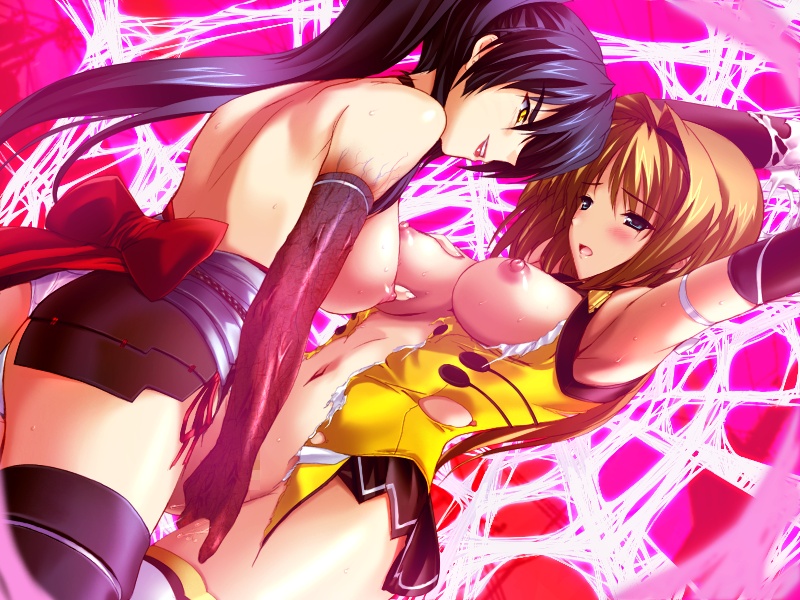 2girls armband armpits ass back blue_eyes blue_hair blush bottomless breast_grab breasts brown_hair censored choukou_(alicesoft) choukou_sennin_haruka clothing dutch_angle elbow_gloves female female_only fingering game_cg gloves human large_breasts lipstick long_hair makeup medium_breasts multiple_females naughty_face ninja nipples onigirikun panties ponytail purple_panties pussy_juice questionable_consent rape restrained smile spider_web stockings subaru_(choukou_sennin_haruka) sweat takamori_haruka thighhighs thong tied tied_hair torn_clothes underwear web wet_pussy yellow_eyes yuri zettai_ryouiki