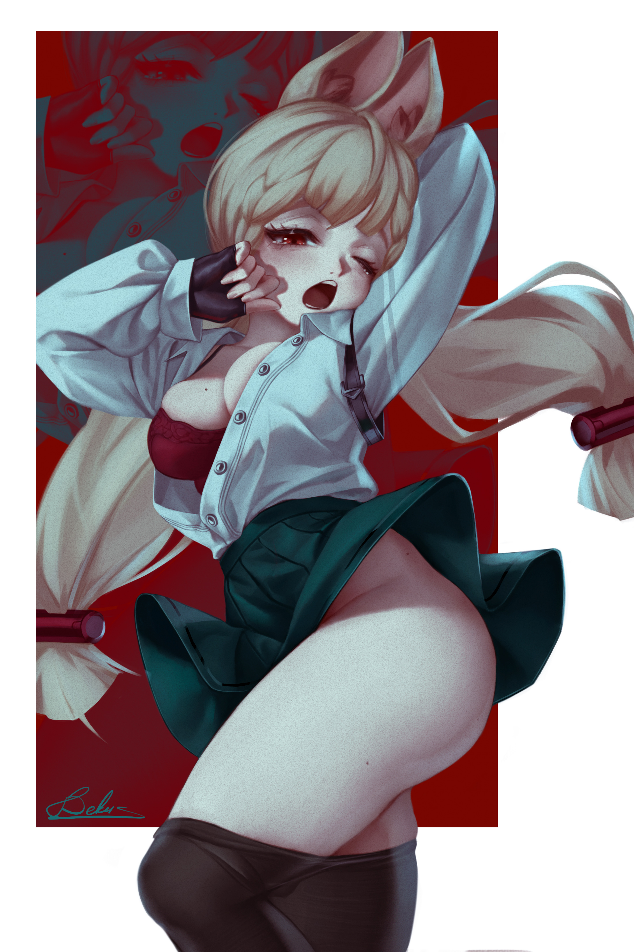 1girls, alice thymefield, animal ears, bekus25, bra, breasts, female, female focus, female only, light skin, light-skinned female, looking at viewer, medium breasts, monster girl, my lady, pantyhose, rabbit ears, rabbit girl, skirt, solo, thick thighs, thighs, wide hips, zenless zone zero