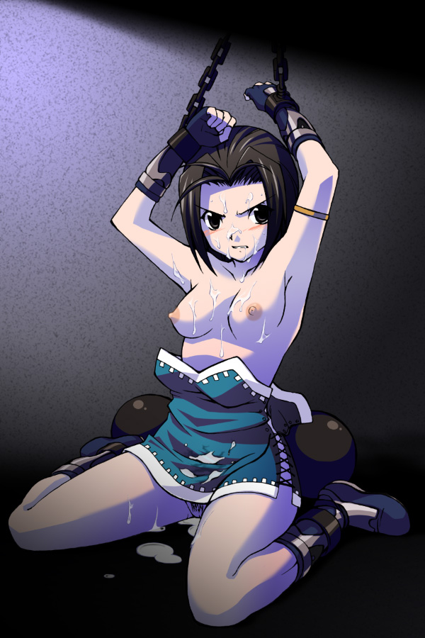 blush bondage bukkake clothing cum female glare glaring mizuki_(suikoden) ninja nipples pubic_hair short_hair small_breasts suikoden suikoden_iv topless