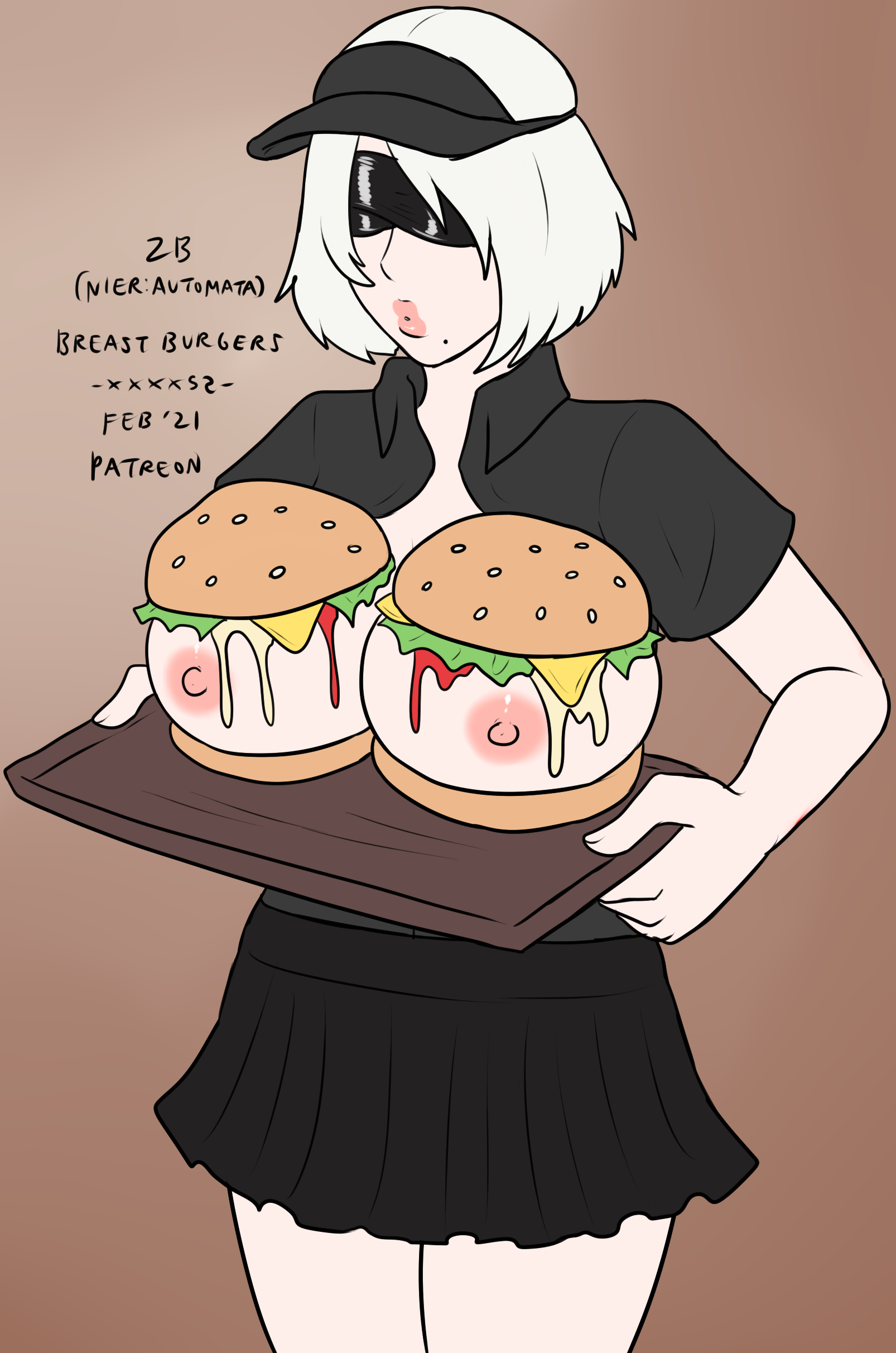 2021, boob burger, breast rest, breasts, breasts on tray, buns, dated, exhibitionism, female, nier: automata, tagme, xxxx52, yorha 2b
