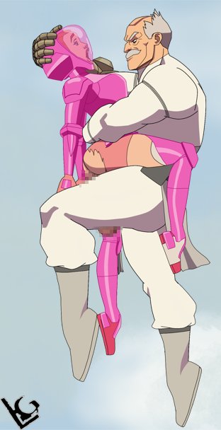 1boy, 1girls, atom eve, censored, clothed sex, conquest (invincible), female, flying sex, invincible, invincible (tv series), loopguy, male, moustache, muscular, muscular male, older male, older male and younger female, red hair, ripped clothing, scar, scar on face, smirk, straight, straight sex, white hair