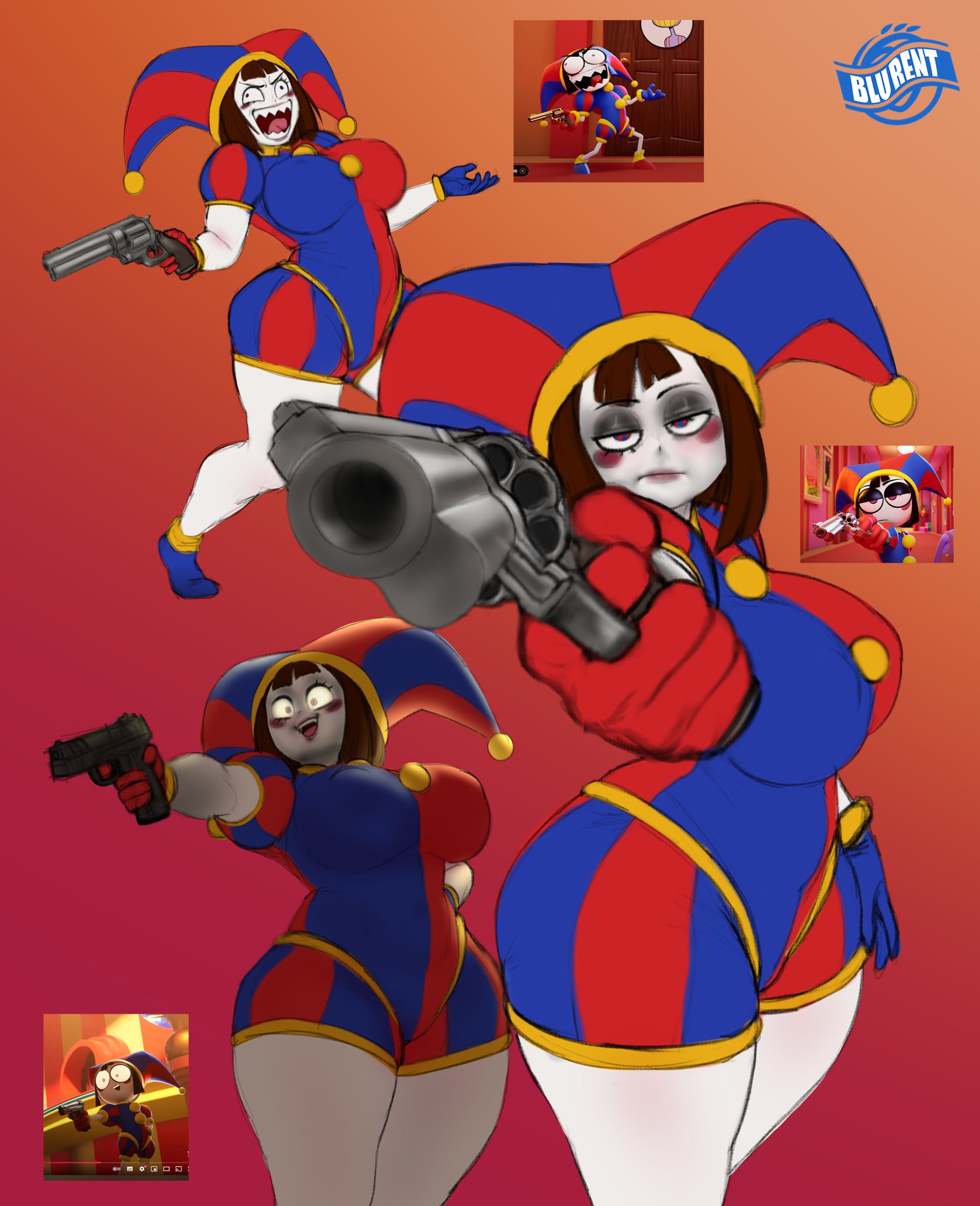 1girls, 2025, big ass, big breasts, blu rent, breasts, clothing, female, female only, firearm, glitch productions, gun, handgun, human, pale skin, pomni (the amazing digital circus), revolver, sexy, tagme, the amazing digital circus, thick thighs, thighs, weapon